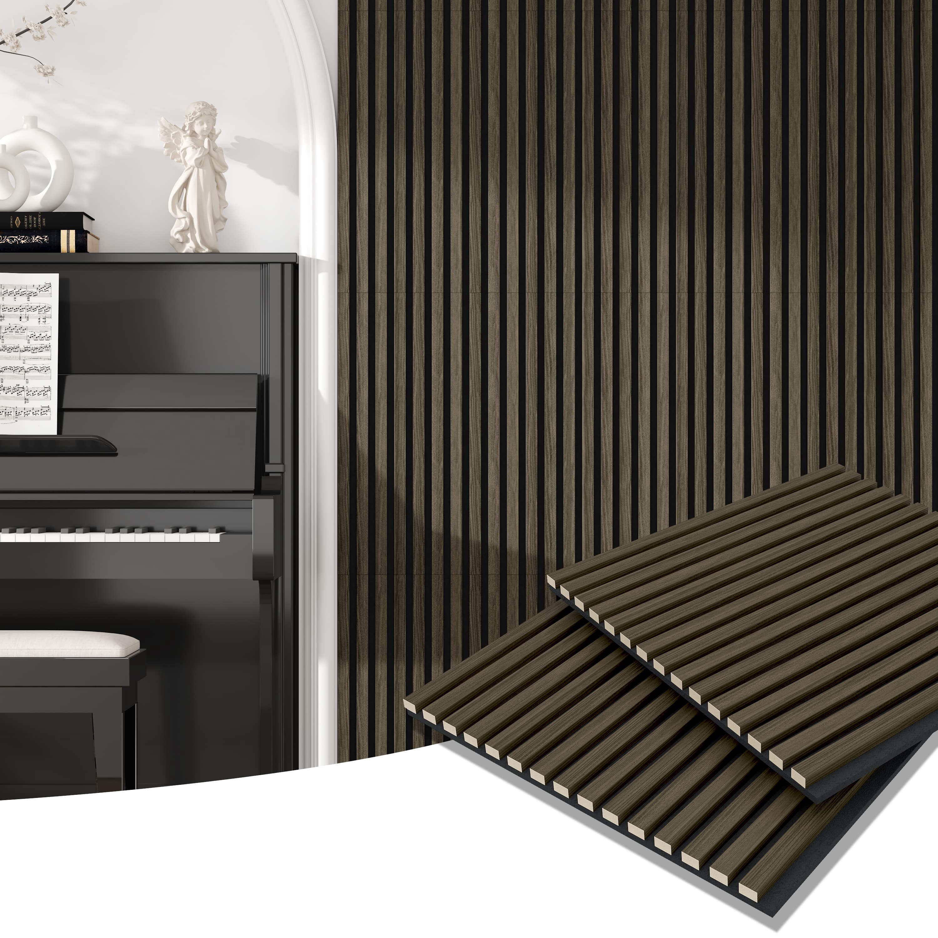 24"x24" Acoustic Slat Wood Wall Panel 3D Slatted Wall Panels 4Pcs ...
