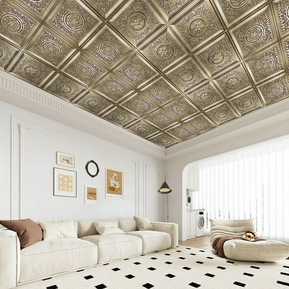 24"x24" Drop Ceiling Tiles, Waterproof Ceiling Panels, Vintage Style 3D Wall Panels,12-Pack