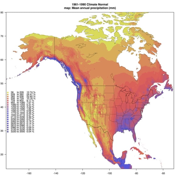 24"x24" Heavyweight Photo Paper Quality Poster: Climate Map - Current Climate Data for Western North America, Western United States, All of North America