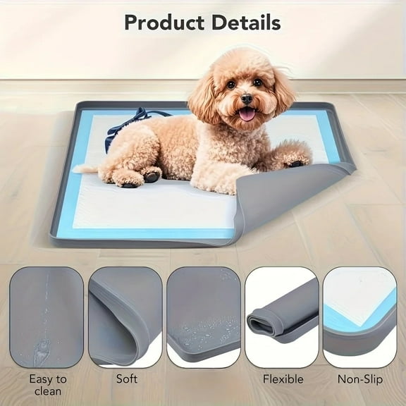 24"x24" Silicone Dog Pee Pad Tray Holder, No Spill Raised Edge Leak-Proof Puppy Potty Mat for Floor Protection