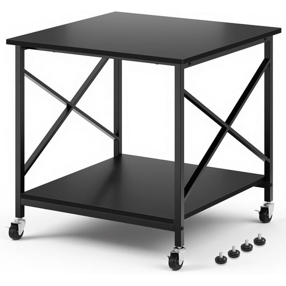 24"x24"x24" Large Printer Stand with Storage, 2 Tier Rolling Printer Cart Table, Mini Fridge Stand with Wheels, Use for 3D Laser Printer Home Office