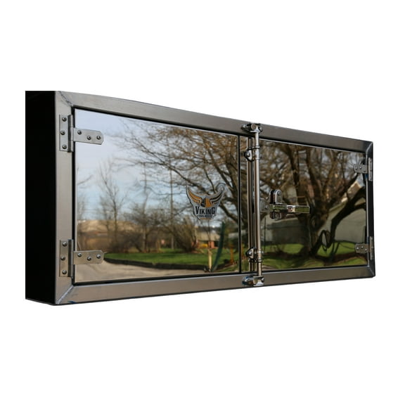 24"x24"x60" Aluminum Flatbed Trailer Underbody Tool Box with Mirror Finish Barndoor Style Double Doors & Paddle Lock - Heavy Duty Side Mount Tool Box for Trailer & Semi Truck