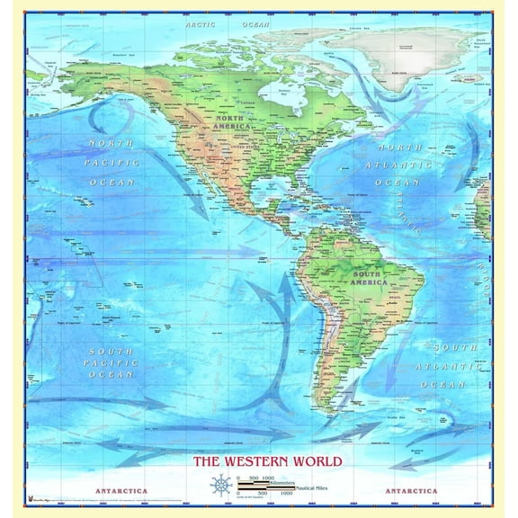 24"x25" Heavyweight Photo Quality Paper : Physical Map - Western Hemisphere Wall Map [Laminated]