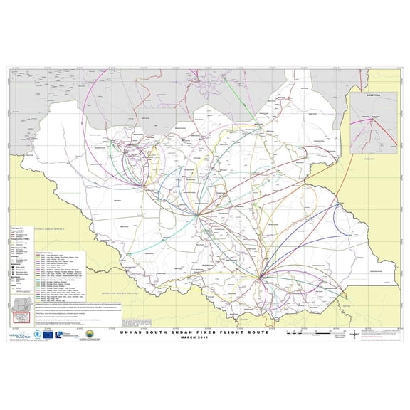 Wall Art Impressions 33"x24" Poster :: Resource Map - Sudan UNHAS South Sudan Fixed Flight Route March 2011 - Sudan Relief [Plain Coated Paper]