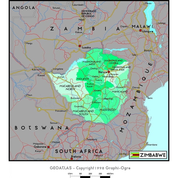 24"x26" Laminated Poster :: Political Map - Zimbabwe Political Wall Map