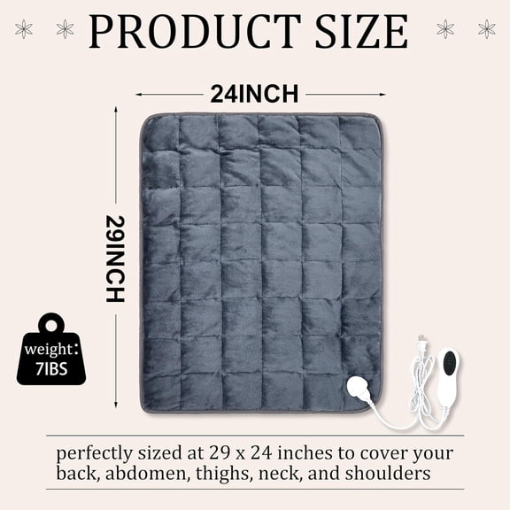 24"x29" Heating Weighted Lap Pad 7lbs Flannel Electric Heated Lap Blanket 2/4/8 Hour Auto Off Fast Heating 10 Settings Over Heat Protection for Adult Pain Relief Relaxation Sleeping(White and Gray)