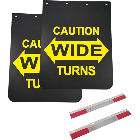 24"x30" Black Polymer Mud Flaps with Warning Sign and Reflective Tape for Semi Trucks and Trailers 2 Pack
