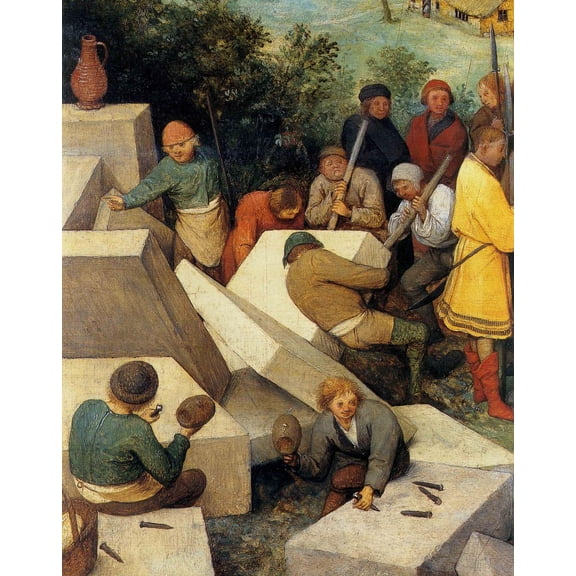 24"x30" Fine Art Quality Poster: 1563 Pieter Bruegel the Elder The Tower of Babel, Detail stone Masons