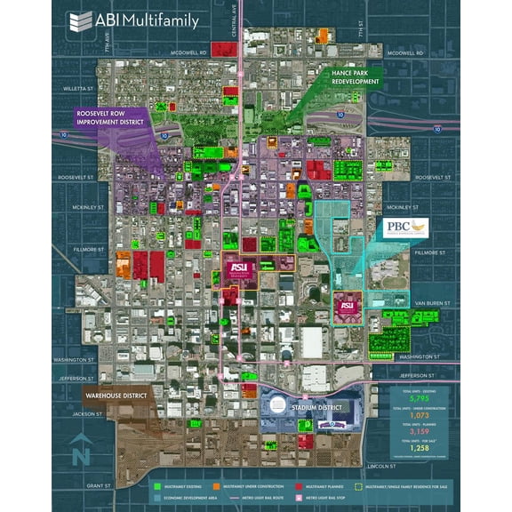 24"x30" Heavyweight Photo Paper Quality Poster: Economic Map - Downtown Phoeni"x Multifamily Development and Economic Corridor Analysis - Rose Law Group