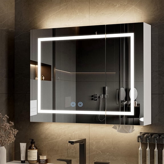 24"x32" Bathroom Medicine Cabinet with Mirror and 3-Color LED Lights, Anti-Fog, Bathroom Wall Cabinet with 3-Adjustable Shelves Storage Organizer, White