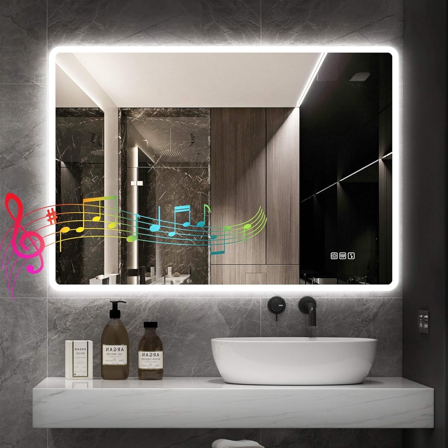 24"x32" LED Bathroom Mirror with Bluetooth Speaker, 3 Color Temperature ...
