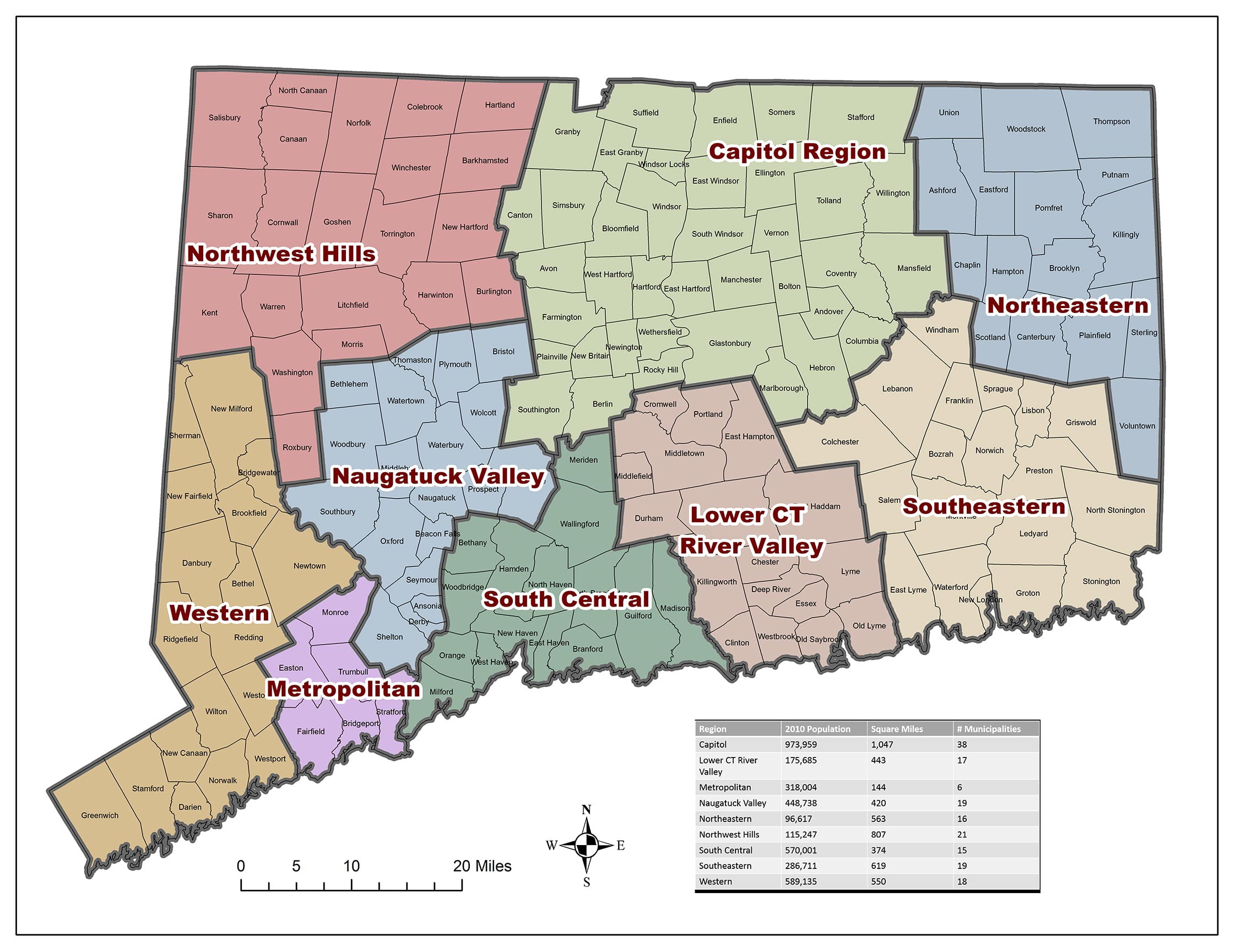 24"x32" Map of Connecticut with Counties and Towns Coated Paper