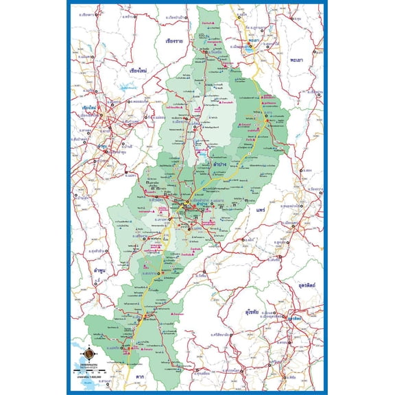 24"x33" Heavyweight Photo Paper Quality Poster: Lampang Thailand Map - lampang thailand mappery