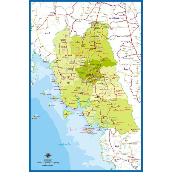 24"x33" Heavyweight Photo Paper Quality Poster: Trang Thailand Map - trang thailand mappery