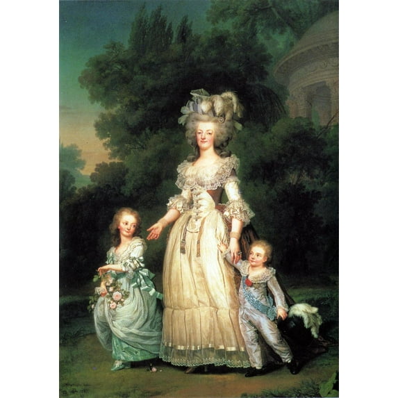 24"x34" Fine Art Quality Poster: Adolf Ulrik Wertmuller- Queen Marie Antoinette of France and two of her children walking in the park of Trianon, 1785