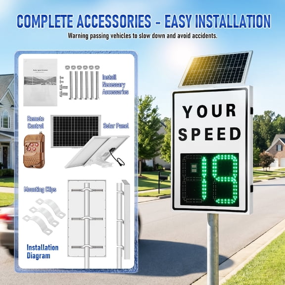24"x35" LED Solar Powered Radar Feedback Sign, Radar Speed Limit Sign with Accessories, Traffic Feedback Warning Board Speed Display