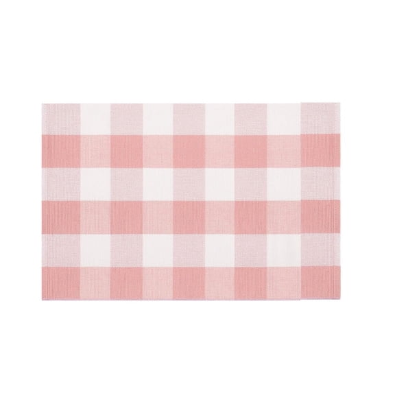 24"x35" Pink White Buffalo Plaid Front Porch Rug, Machine Washable Checkered Door Mat for Layered Doormat, Velvet Woven Welcome Rug for Kitchen Farmhouse Entryway Home Decor
