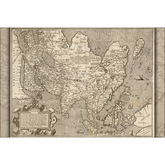24"x36" Gallery Poster, 1600 map of asia; india japan china russia