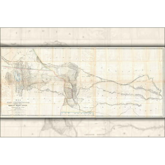 24"x36" Gallery Poster, 1852 Stansbury Map of the Great Salt Lake to Fort Levenworth Route (Colorado, Utah, Wyoming, Kansas)