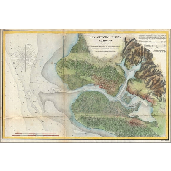 24"x36" Gallery Poster, 1857 U.S. Coast Survey Map of San Antonio Creek and Oakland, California near San FranciscoSanAntonioCreek uscs 185