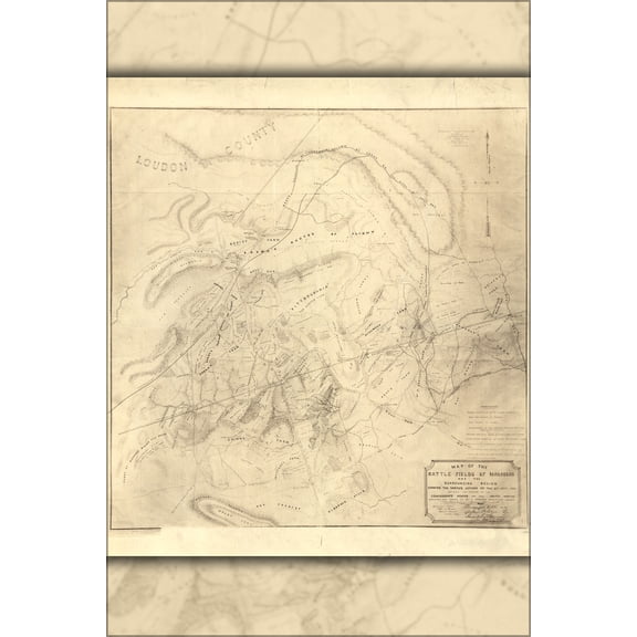 24"x36" Gallery Poster, 1862 civil war Map of the battle fields of Manassas
