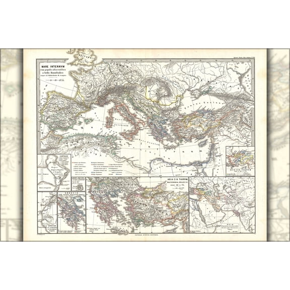 24"x36" Gallery Poster, 1865 Spruner Map of roman empire from the Punic Wars to Mithridates the Great