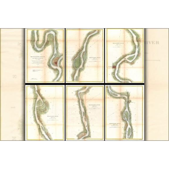 24"x36" Gallery Poster, 1865 U.S. Coast Survey Map of the Mississippi River from Cairo, IL to St. Marys, MO