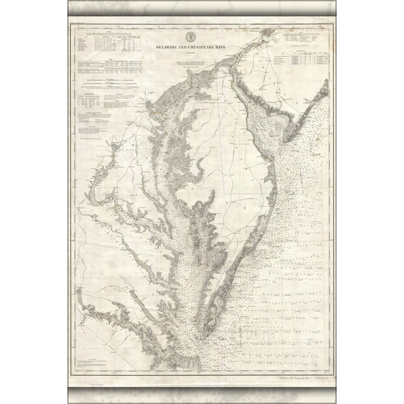 24"x36" Gallery Poster, 1893 U.S. Coast Survey Nautical Chart or Map of the Chesapeake Bay and Delaware Bay
