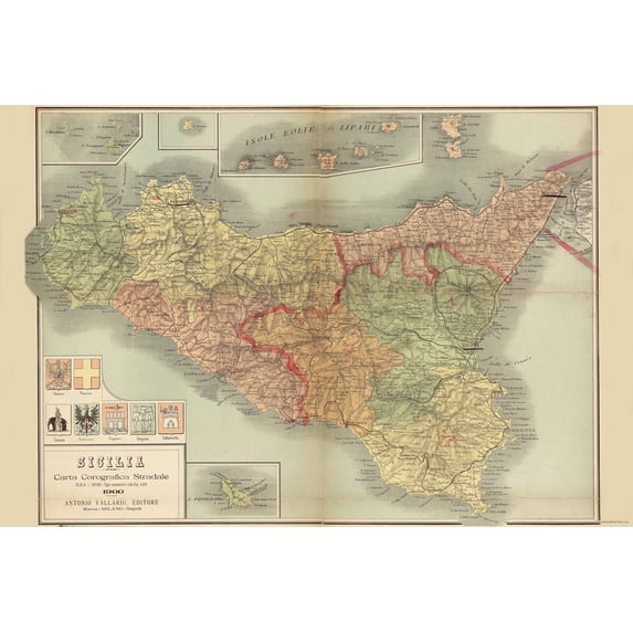 24"x36" Gallery Poster, 1900 map of Sicily italy