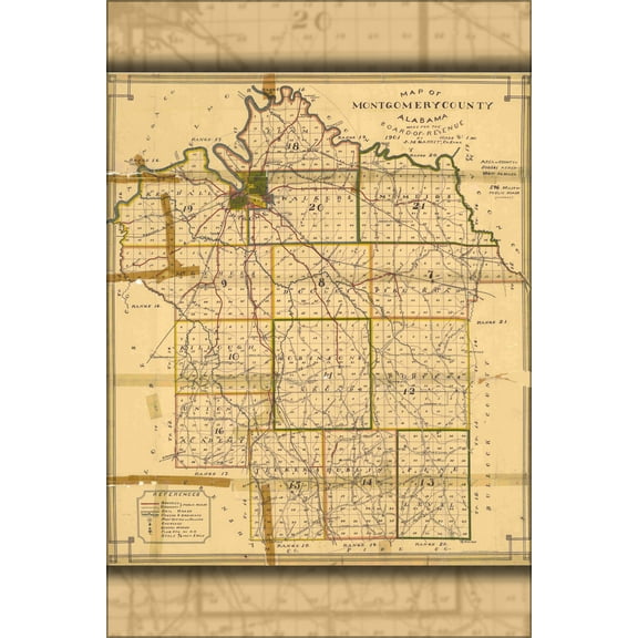 24"x36" Gallery Poster, 1901 map of Montgomery County, Alabama