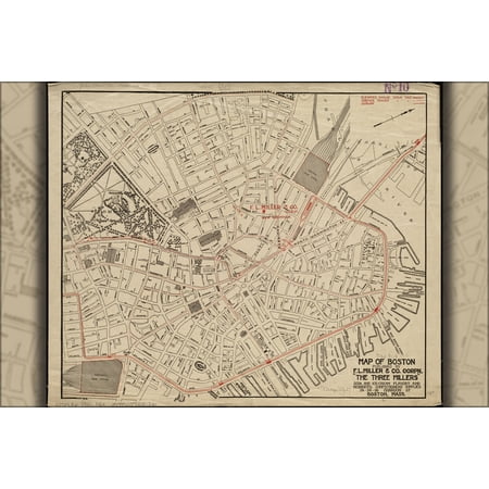 24"x36" Gallery Poster, 1911 downtown Boston map