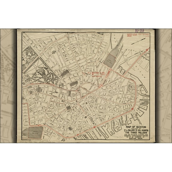 24"x36" Gallery Poster, 1911 downtown Boston map
