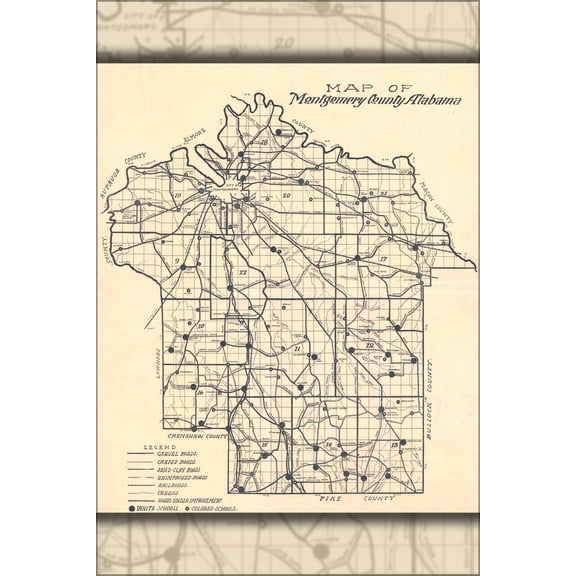 24"x36" Gallery Poster, 1918 map of Montgomery County, Alabama