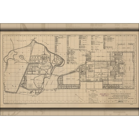 24"x36" Gallery Poster, 1924 Map of US Naval Academy Annapolis, Maryland