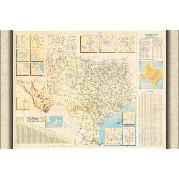 24"x36" Gallery Poster, 1956 Official Texas Highway Map JPEG