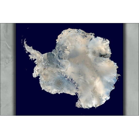 24"x36" Gallery Poster, Antarctica orthographic map from NASAs Blue Marble data set