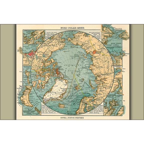 24"x36" Gallery Poster, Arctic Ocean Map 1906 in German