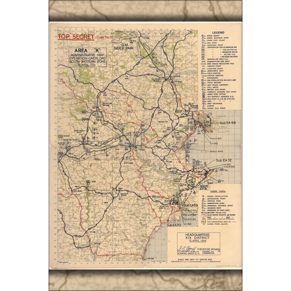 24"x36" Gallery Poster, Area 'K' administrative map Devon, England Operation Overlord