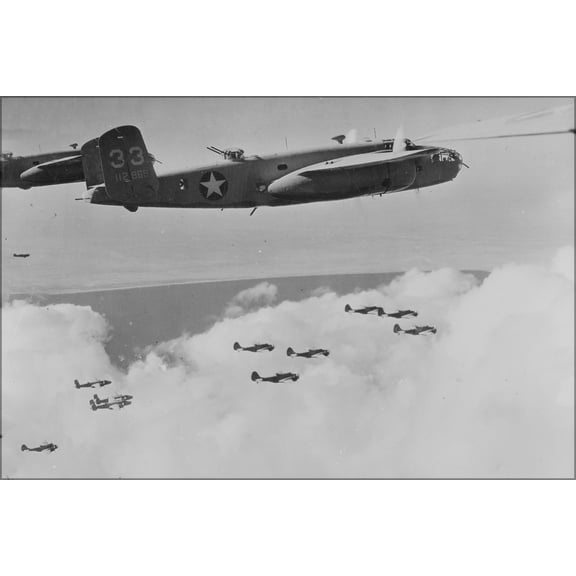 24"x36" Gallery Poster, B-25 Mitchell and Martin 187 Baltimore bombers North Africa 1943