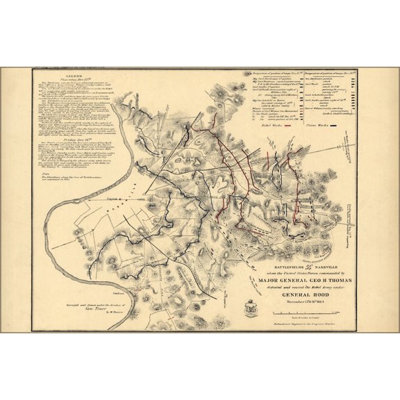 24"x36" Gallery Poster, Battlefield map in front of Nashville 1864