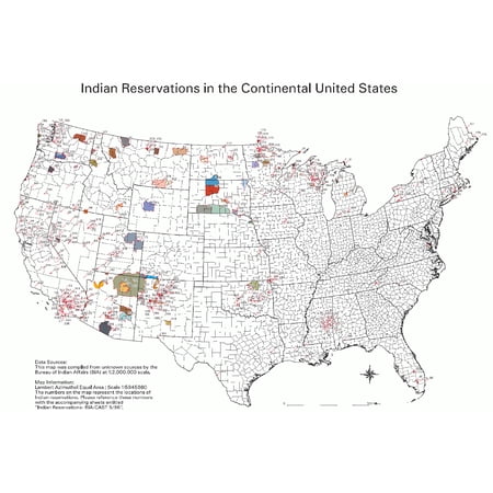 24"x36" Gallery Poster, Bia map of native american indian reservations in united states