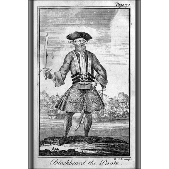 24"x36" Gallery Poster, Blackbeard the Pirate 1724