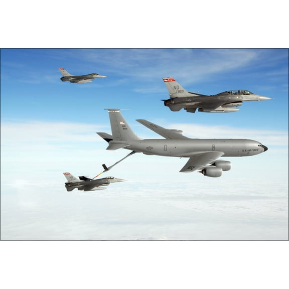 24"x36" Gallery Poster, Boeing KC-135R Stratotanker refuels F-16A F-16B Fighting Falcons