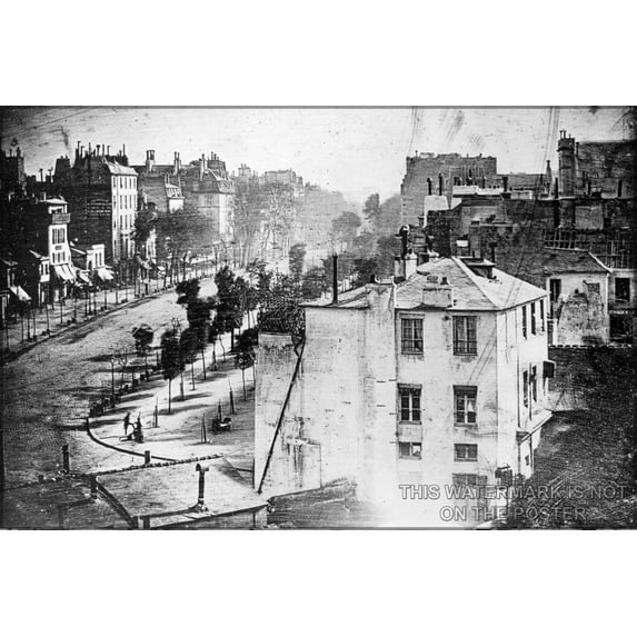 24"x36" Gallery Poster, Boulevard du Temple, by Daguerre 1838 Paris, first photograph of a person