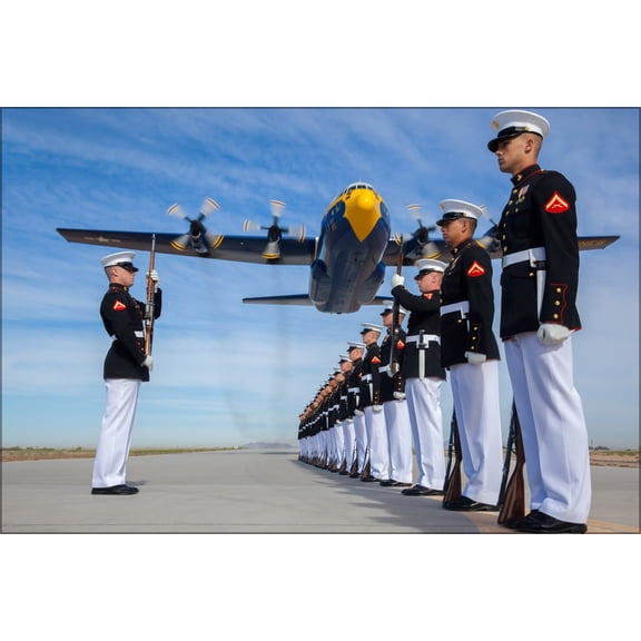 24"x36" Gallery Poster, C-130T Hercules Blue Angels marine corp Silent Drill Platoon