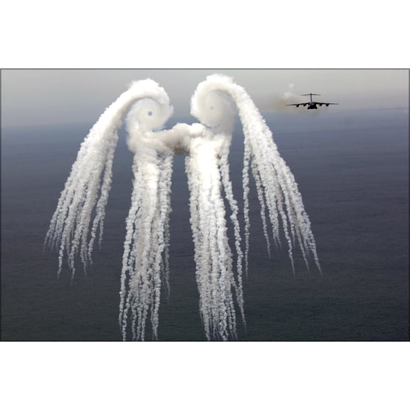 24"x36" Gallery Poster, C-17 Globemaster III flare smoke angel 14th airlift sqd