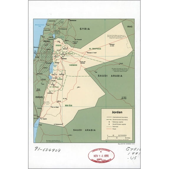 24"x36" Gallery Poster, CIA MAP OF Jordan 1991
