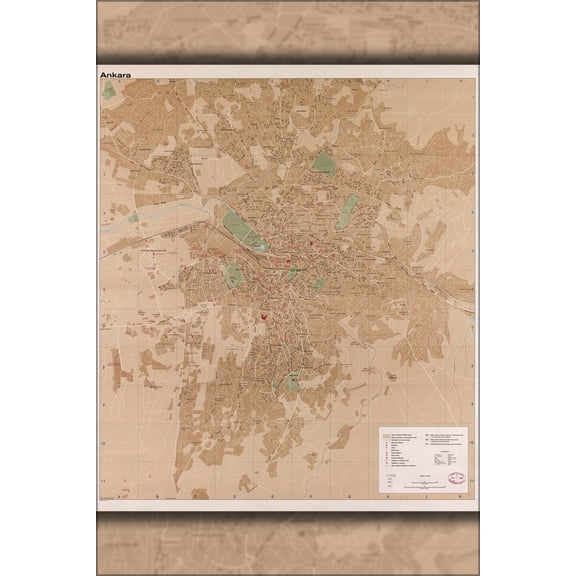 24"x36" Gallery Poster, CIA map of Ankara turkey 1981