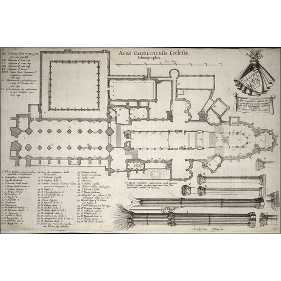 24"x36" Gallery Poster, Canterbury Cathedral Floor Plan 17th Century