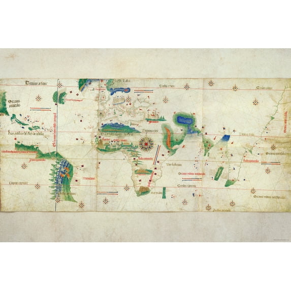 24"x36" Gallery Poster, Cantino planisphere, world map 1502